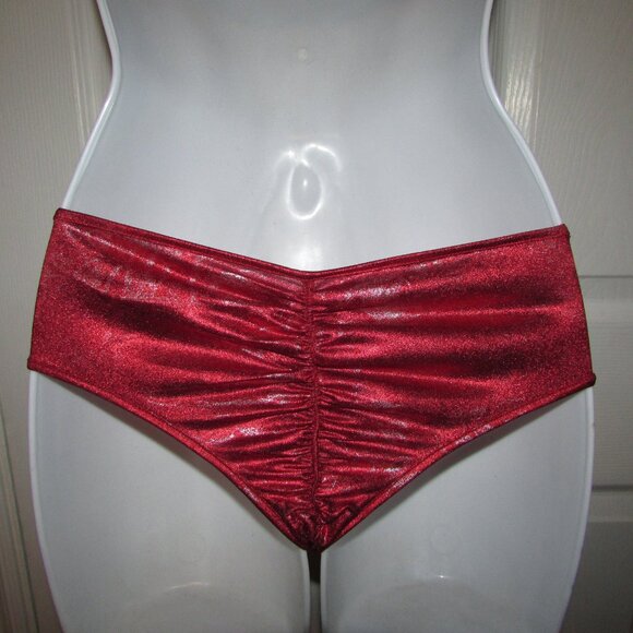 Red Metallic Scrunch Butt Booty Shorts Bikini - NEW - Picture 6 of 6